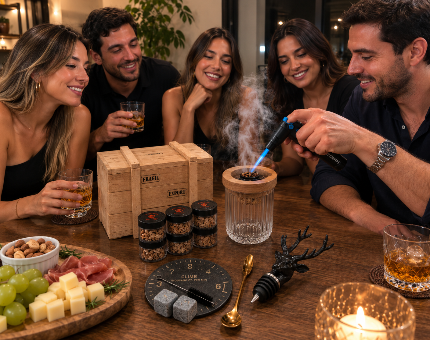 ahumador de licores en uso